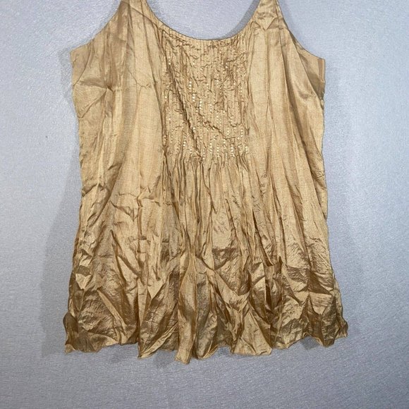 Eileen Fisher Tank Top Womens Large Gold Brown Scoop Neck Solid Print Silk - Picture 2 of 14